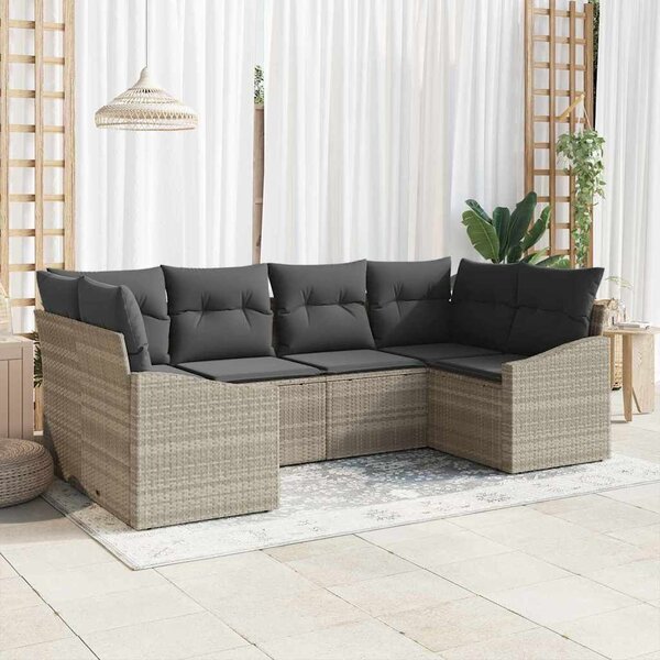 VidaXL Kerti Kanapé Szett tárolóval 6 pcs Világosszürke polirattan