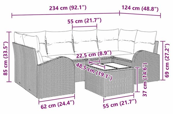 VidaXL Kerti Kanapé Szett tárolóval 7 pcs Világosszürke és Sötétszürke