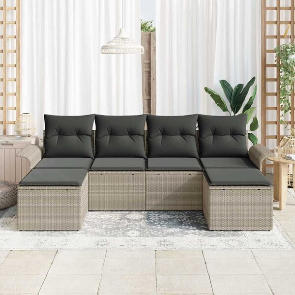 VidaXL Kerti Kanapé Szett párnával 6 pcs Világosszürke Poli rattan