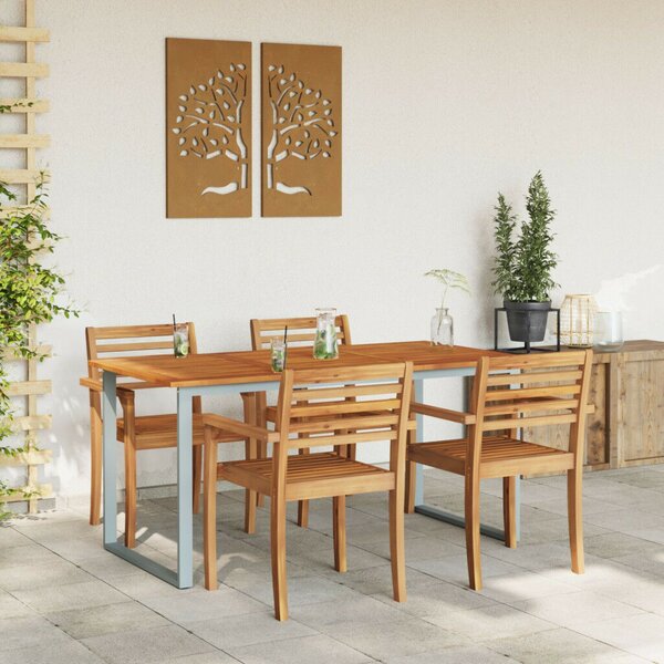Kültéri Étkezőasztal Szürke 160x80x75 cm Acél és Szilárd Akácfa