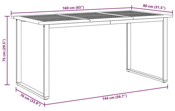 Kültéri Étkezőasztal Szürke 160x80x75 cm Acél és Szilárd Akácfa