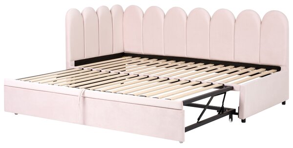 Kihúzható heverő Bársony TERROU 90 x 200 cm Pasztellrózsaszín