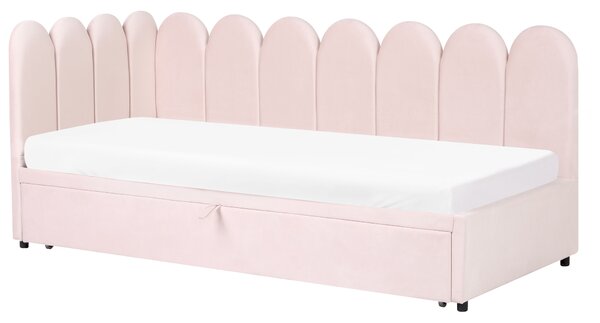 Kihúzható heverő Bársony TERROU 90 x 200 cm Pasztellrózsaszín