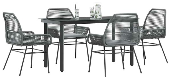 VidaXL 5 részes szürke polyrattan üveg kerti étkezőgarnitúra párnával