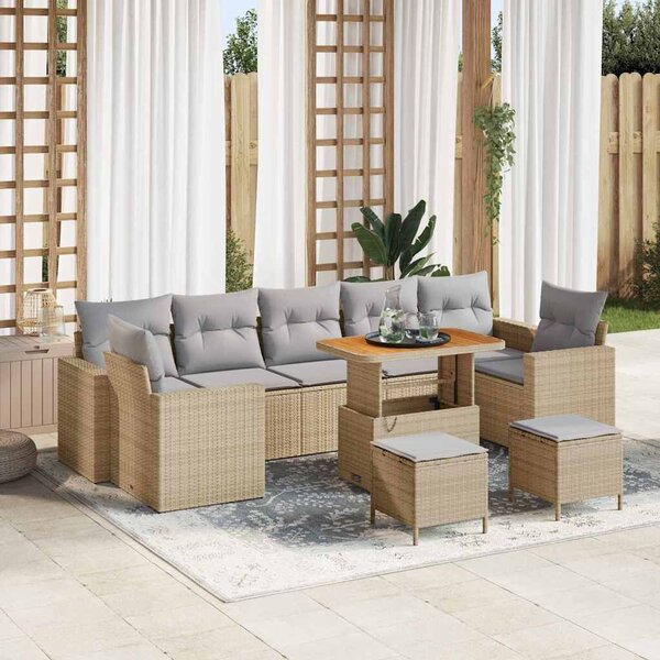 VidaXL Kerti Kanapé Szett 10 pcs Beige és Világosszürke polirattan