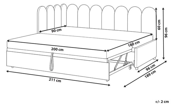 Kihúzható heverő Bársony TERROU 90 x 200 cm Pasztellrózsaszín