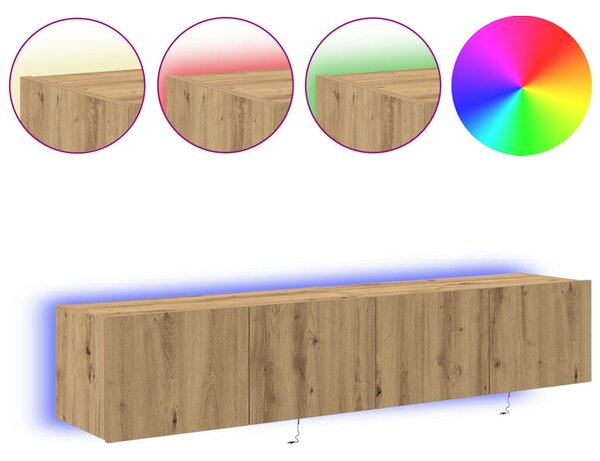 TV Fali Szekrény LED Fényekkel 2 db Kézműves Tölgy 80x35x31 cm