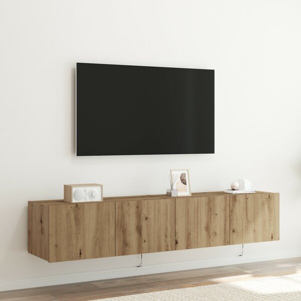TV Fali Szekrény LED Fényekkel 2 db Kézműves Tölgy 80x35x31 cm