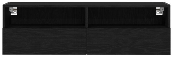TV Faliszekrények 2 db Fekete Tömörfa 100x30x30 cm Mérnöki Fa