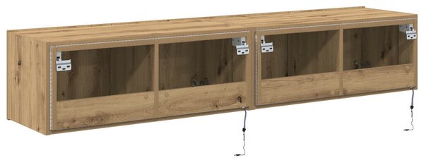 TV Fali Szekrény LED Fényekkel 2 db Kézműves Tölgy 80x35x31 cm