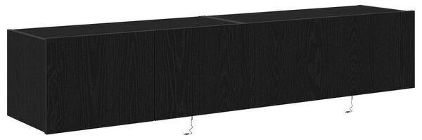 TV Faliszekrény LED Fényekkel 2 db Fekete Tölgy 80x35x31 cm