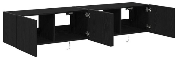 TV Faliszekrény LED Fényekkel 2 db Fekete Tölgy 80x35x31 cm