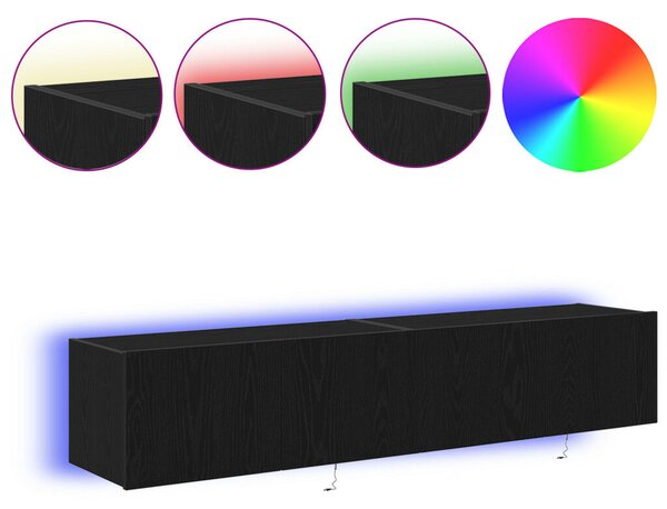 TV Faliszekrény LED Fényekkel 2 db Fekete Tölgy 80x35x31 cm