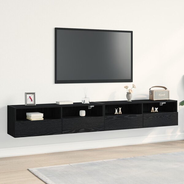 TV Faliszekrények 2 db Fekete Tömörfa 100x30x30 cm Mérnöki Fa