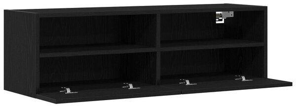 TV Faliszekrények 2 db Fekete Tömörfa 100x30x30 cm Mérnöki Fa