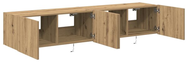 TV Fali Szekrény LED Fényekkel 2 db Kézműves Tölgy 80x35x31 cm
