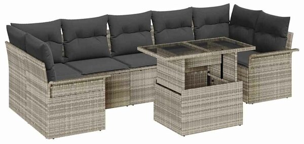 VidaXL Kerti Kanapé Szett párnával 8 pcs Világosszürke Poli rattan