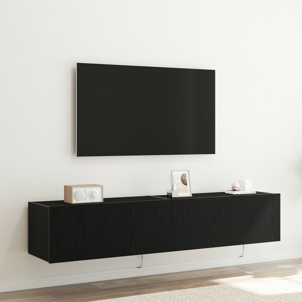 TV Faliszekrény LED Fényekkel 2 db Fekete Tölgy 80x35x31 cm