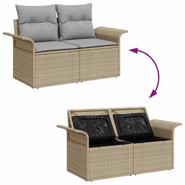 VidaXL Kerti Kanapé Szett tárolóval 6 pcs Bézs Poli rattan