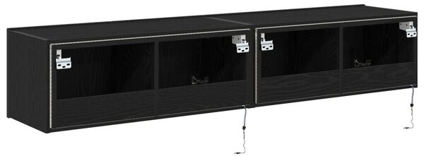 TV Faliszekrény LED Fényekkel 2 db Fekete Tölgy 80x35x31 cm