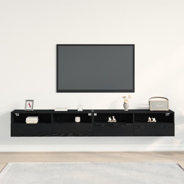 TV Faliszekrények 2 db Fekete Tömörfa 100x30x30 cm Mérnöki Fa