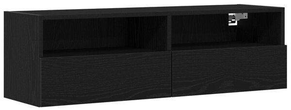 TV Faliszekrények 2 db Fekete Tömörfa 100x30x30 cm Mérnöki Fa