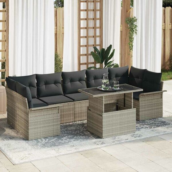 VidaXL Kerti Kanapé Szett párnával 8 pcs Világosszürke Poli rattan