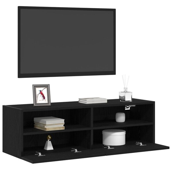 TV Faliszekrények 2 db Fekete Tömörfa 100x30x30 cm Mérnöki Fa