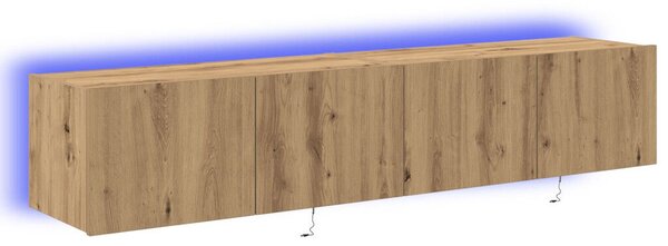 TV Fali Szekrény LED Fényekkel 2 db Kézműves Tölgy 80x35x31 cm