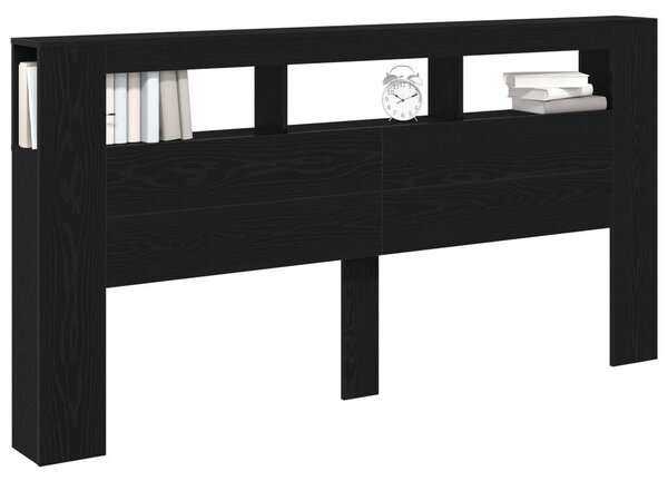 Tároló Fejtámla LED Fénnyel Fekete Tölgy 200x18,5x103,5 cm