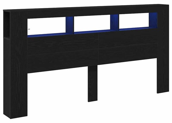 Tároló Fejtámla LED Fénnyel Fekete Tölgy 200x18,5x103,5 cm