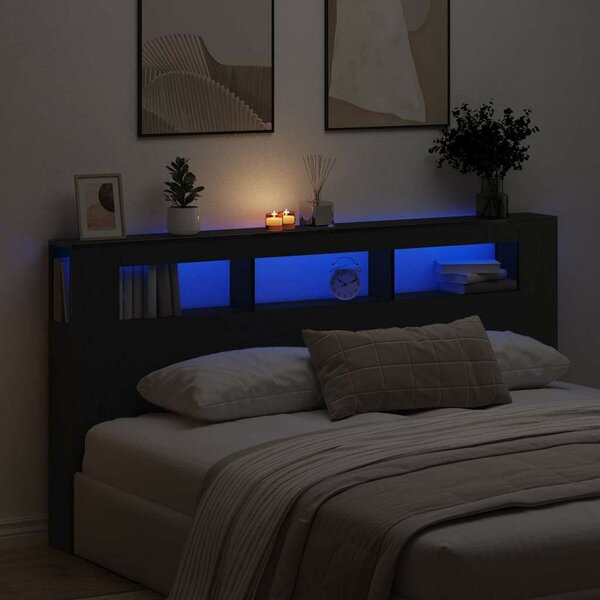 Tároló Fejtámla LED Fénnyel Fekete Tölgy 200x18,5x103,5 cm