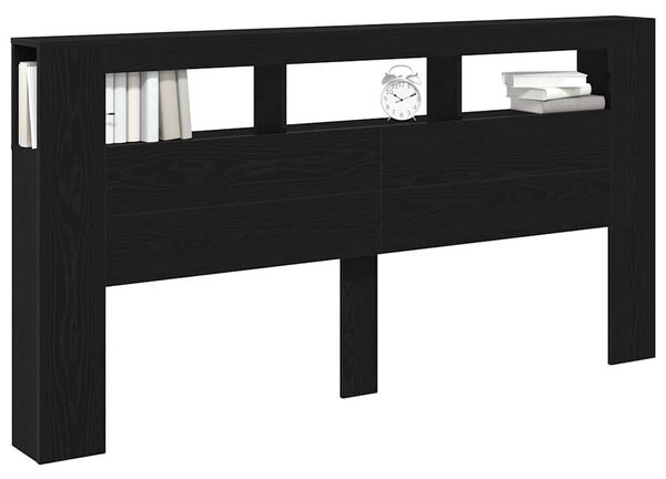 Tároló Fejtámla LED Fénnyel Fekete Tölgy 200x18,5x103,5 cm