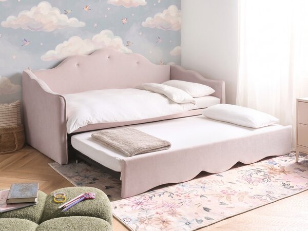 Kihúzható heverő Bársony LORETTE 90 x 200 cm Pasztellrózsaszín