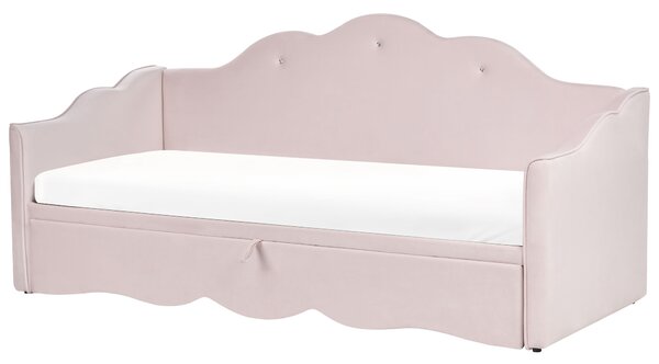 Kihúzható heverő Bársony LORETTE 90 x 200 cm Pasztellrózsaszín