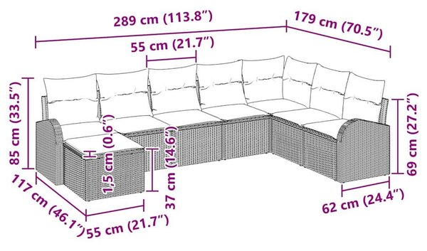 VidaXL Kerti Kanapé Szett párnával 8 pcs Bézs Poli rattan