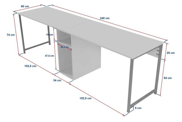 Íróasztal borovi fenyő dekorral 60x240 cm Twin – Kalune Design