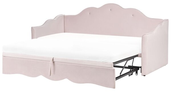 Kihúzható heverő Bársony LORETTE 90 x 200 cm Pasztellrózsaszín