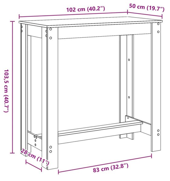 Fekete Tölgy Bárasztal 102x50x103,5 cm Mérnöki Fa