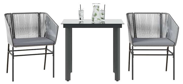 VidaXL 3 részes szürke polyrattan üveg kerti étkezőgarnitúra párnával