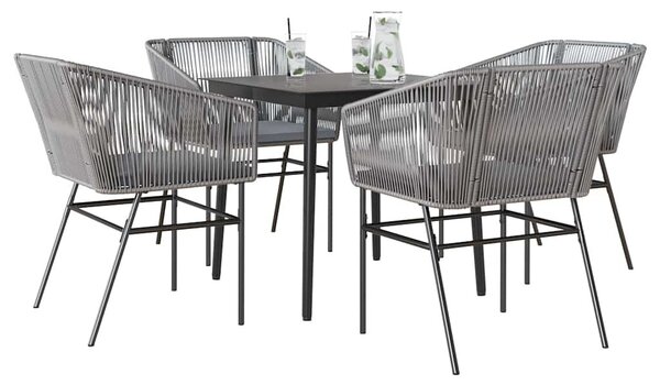 VidaXL 5 részes szürke polyrattan üveg kerti étkezőgarnitúra párnával
