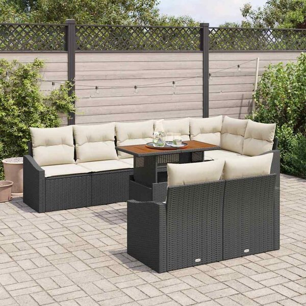 VidaXL Kerti Kanapé Szett tárolóval 9 pcs Fekete Poli rattan