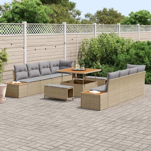 VidaXL Kerti Kanapé Szett párnával tárolóval 11 pcs Bézs Poli rattan