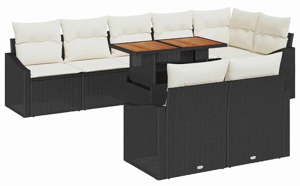 VidaXL Kerti Kanapé Szett tárolóval 9 pcs Fekete Poli rattan