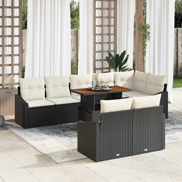 VidaXL Kerti Kanapé Szett tárolóval 9 pcs Fekete Poli rattan