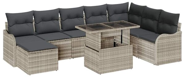 VidaXL Kerti Kanapé Szett párnával 9 pcs Világosszürke Poli rattan