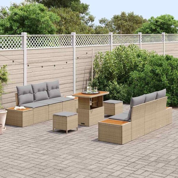 VidaXL Kerti Kanapé Szett párnával tárolóval 9 pcs Bézs Poli rattan
