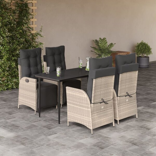 VidaXL 5részes világosszürke polyrattan kerti étkezőgarnitúra párnával