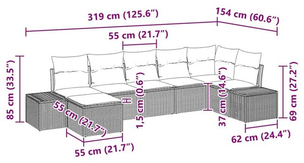 VidaXL Kerti Kanapé Szett párnával 7 pcs Világosszürke polirattan