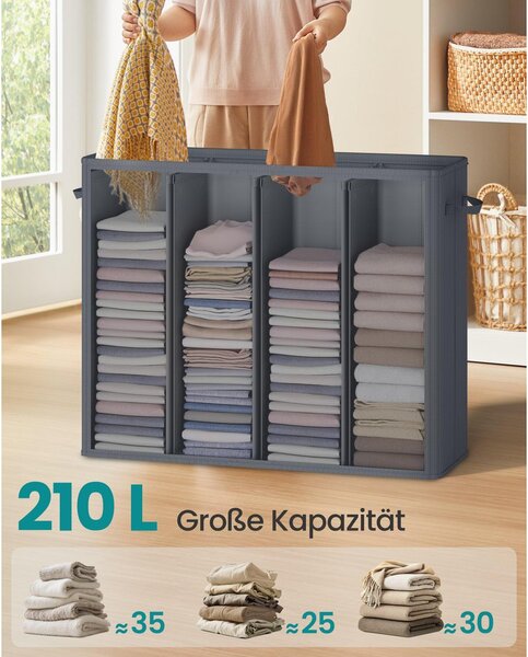 SONGMICS 4 rekeszes szennyestartó kosár tetővel, 210 L, sötétszürke